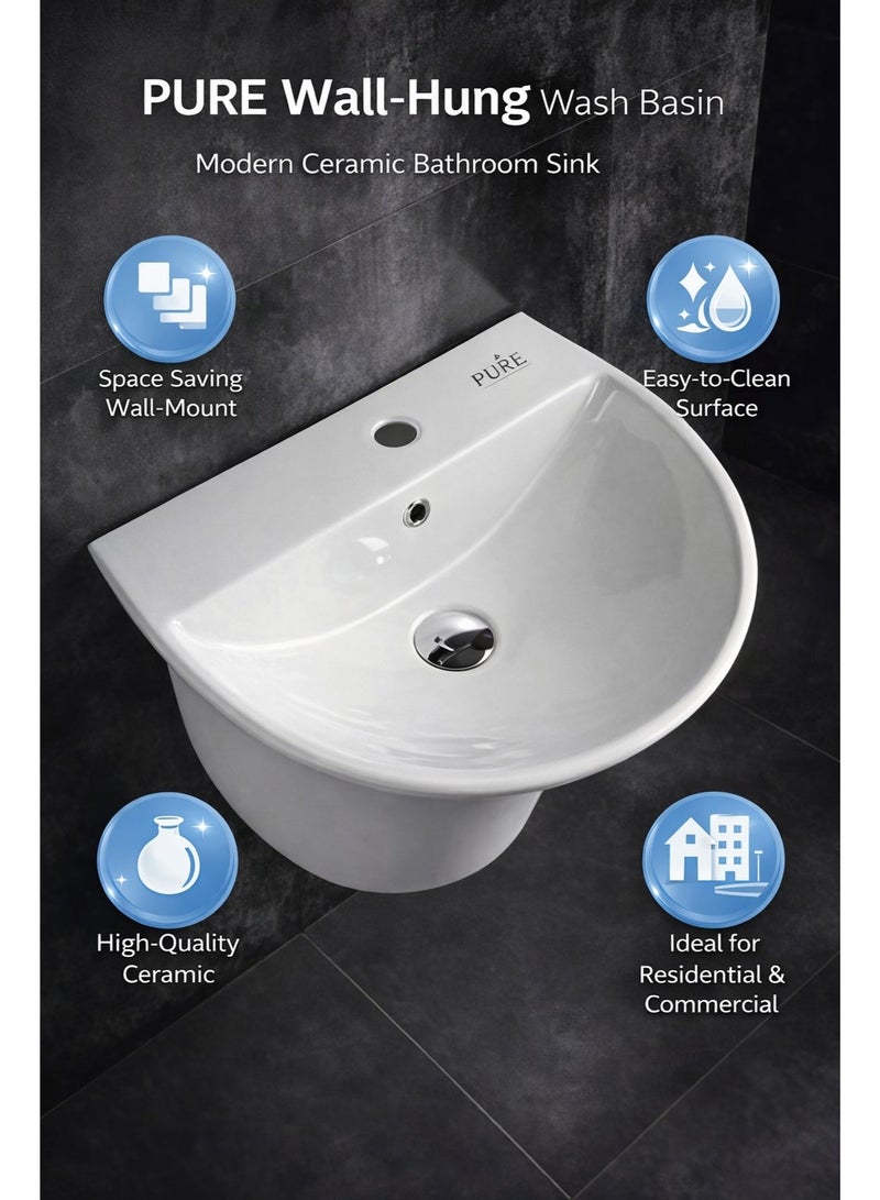 بيور حوض غسيل جداري PURE بتصميم عصري | سيراميك عالي الجودة مع فتحة خلاط - Image 3